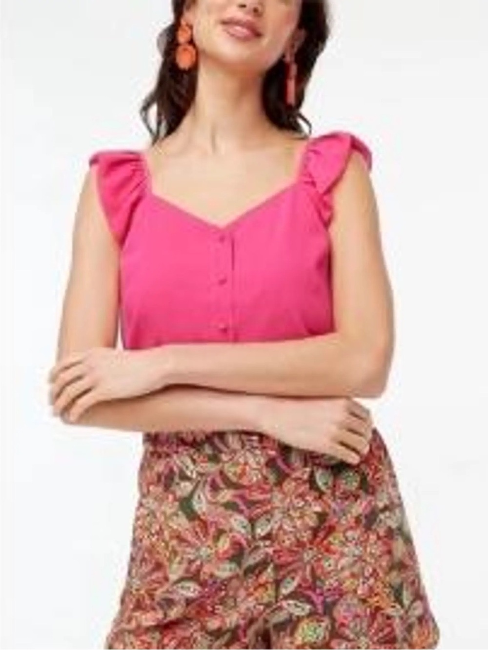 J. Crew Hot Pink Ruffle-Sleeve Button-Front Camisole size 12 / large